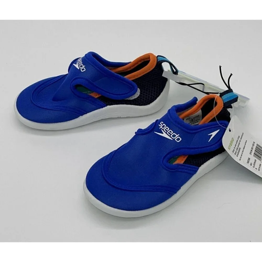 NWT Speedo Boys Kids Small 5/6 Hybrid Water Shoes Blue Orange White